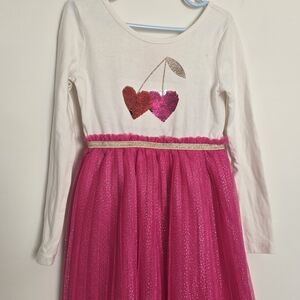 Cat & Jack Girls' Cream Top with Pink Sequin Cherry and Hot Pink Tulle Skirt